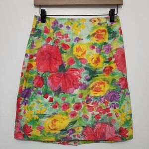 Vintage Paul et Duffier Size 8 Floral Midi Skirt Colorful Art Print Summer
